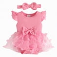 thumbnail image 1 of CAICJ98 Baby Girl Summer Clothes Cute Newborn Infant Girl Outfits Ruffle Sleeveless Lace One Piece Romper + Headband 2pcs Set (Pink,6-9 Months), 1 of 6