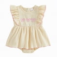 thumbnail image 1 of CAICJ98 Baby Girl Summer Clothes Newborn Bow Romper Dress Ruffle Sleeve Smocked Dress Cotton Linen Cute Baby One Piece Spring Outfits (Light Yellow,12-18 Months), 1 of 7
