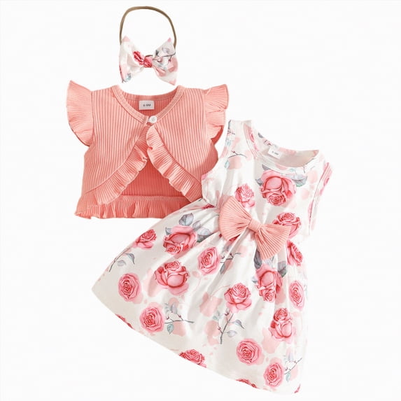 CAICJ98 Baby Girl Summer Clothes Toddler Dresses Infant Fall Outfits Sleeveless Little Coat Princess Cardigan Dress Set (Red,2-3 Years)