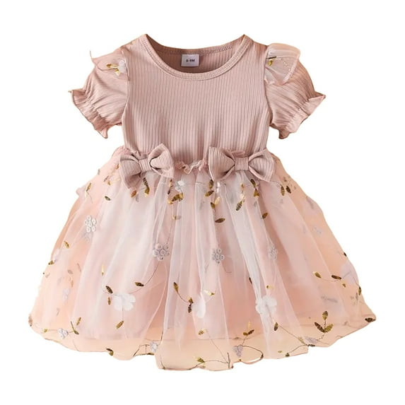 CAICJ98 Baby Girl Tulle Dress Ruffle Short Sleeve Tutu Dress for Toddler Girls Butterfly Dress Flower Girl Party Birthday Princess Dresses Red,6-9 Months