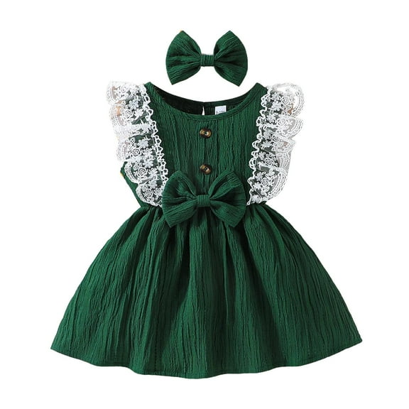 CAICJ98 Baby Girl Tutu Dress Ruffle Lace Flutter Sleeve Dresses for Toddler Girls Flower Girl Party Birthday Princess Dresses Green,2-3 Years