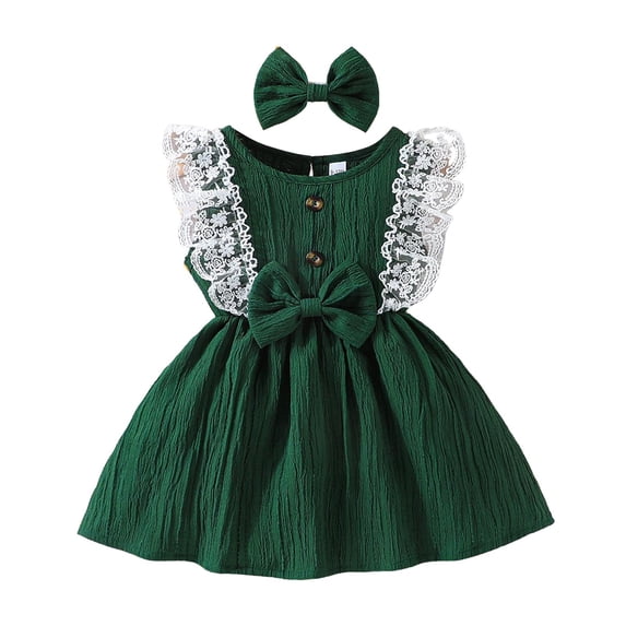 CAICJ98 Baby Girl Tutu Dress Ruffle Lace Flutter Sleeve Dresses for Toddler Girls Flower Girl Party Birthday Princess Dresses Green,9-12 Months