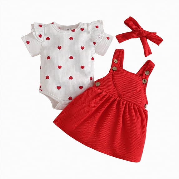 CAICJ98 Baby Girl Valentines Outfit Short Sleeve Heart Ruffled Romper Newborn Girl Valentines Dress Infant Girls Spring Summer Clothes Gifts (Red,6-9 Months)
