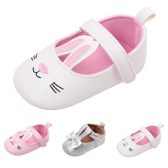 CAICJ98 Baby Girls Mary Jane Flats Bunny Single Shoes Princess Wedding Dress Ballet Shoes Non-Slip Toddler First Walking Shoes Newborn Crib Shoes White,0-6 Months