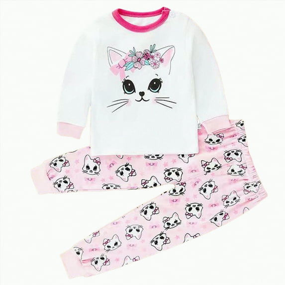 CAICJ98 Baby Girls Pyjamas Long Sleeve Sleepwear Toddler Boys Winter Clothes Nightwear Kids Cotton 2 Piece Pjs Sets Fall Outfits for Boys Girls,(White,3-4 Years)