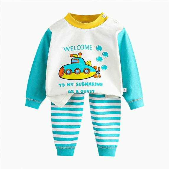 CAICJ98 Baby Girls Pyjamas Long Sleeve Sleepwear Toddler Boys Winter Clothes Nightwear Kids Cotton 2 Piece Pjs Sets Toddler Pajamas Boy Girl,(Mint Green,6-12 Months)