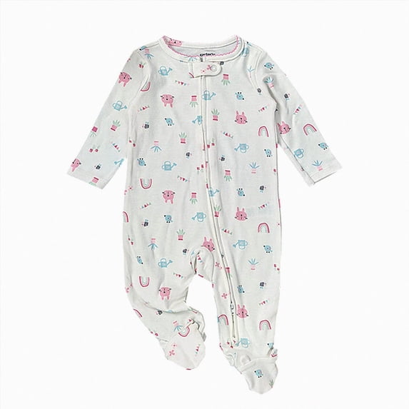 CAICJ98 Baby Pajamas Cotton Baby Sleepers for Newborn 3 6 9 12 Months Boys Girl Clothes Footed PJs Cute Baby Girl Outfits (White,0-3 Months)