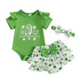 thumbnail image 1 of CAICJ98 Baby Toddler Girl Clothes Summer Outfit Romper Sets Ruffle Short Sleeve Top + Shorts + Bow Hairband 3Pcs Set Green,0-3 Months, 1 of 6