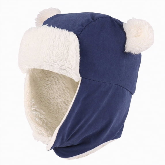 CAICJ98 Baby Winter Hat and Mitten Set Cute Fleece Sherpa Lined Warm Beanie for Toddler Kids Newborn Boys Girls 2-4 Years,Navy