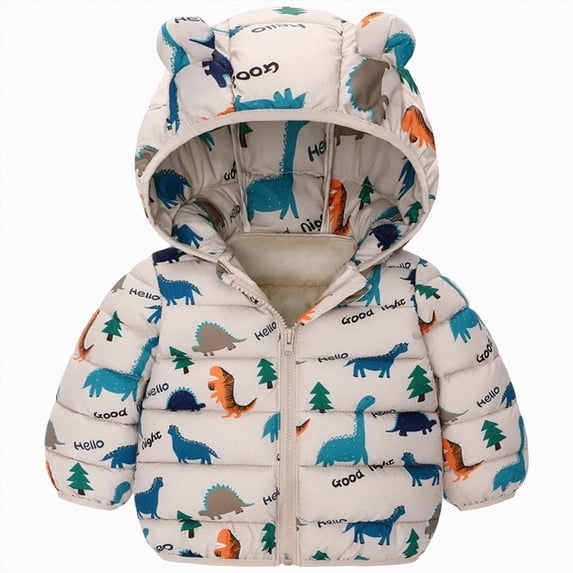 CAICJ98 Baby Winter Hooded Jacket Boys Girls Light Warm Puffer Coats Toddler Bear Ears Zipper Up Down Coats Outwear (Khaki,5-6 Years)