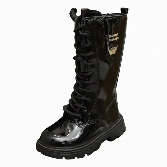 CAICJ98 Boots Girls Knee High Lace Up Side Zipper Mid Calf Combat Boots Sparkly Rainbow Winter Kids Riding Boots (Toddler/Little Kid/Big Kid),10.5