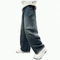 thumbnail image 1 of CAICJ98 Boy Baggy Jeans Casual Straight Wide Leg Jeans Kids Elastic Waist Loose Denim Pants with Pockets Jeans for Boys (Blue,13-14 Years), 1 of 7