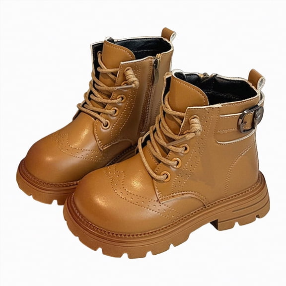 CAICJ98 Boy Girl Boots Unisex-Child Outdoor Waterproof Combat Boots Lace-up Side Zipper Ankle Work Boots Comfort Boys Girls Hiking Boots (Toddler/Little Kid/Big Kid),12