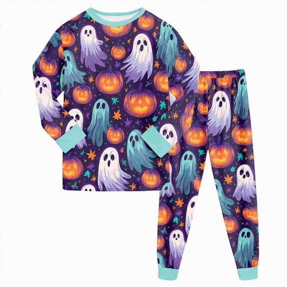 CAICJ98 Boy Halloween Pajamas Pumpkin Ghost Toddler Girl Pajamas Long Sleeve Top and Pants Pjs Set Kids 2 Piece Soft Cotton Sleepwear (6-7 Years,Blue)