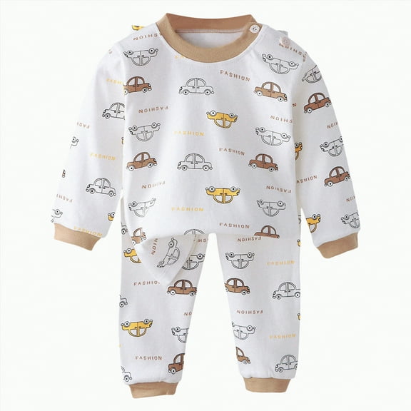CAICJ98 Boy Outfits Toddler Baby Boys Girls Pajamas Kids 2 Piece Pjs Long Sleeve Cartoon Animals Dinosaur Sleepwear Clothes Set Outfits 2Pcs Toddler Pajamas Boy Girl,(Coffee,3-6 Months)