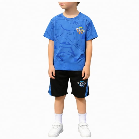 CAICJ98 Boys Athletic Short Sets Toddler Quick-Dry Mesh T-Shirt Shorts Outfits Youth Lightweight Sports School Little Boys Clothes (Blue,7-8 Years)