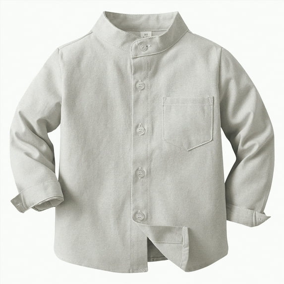 CAICJ98 Boys' Button Down Dress Shirts Kids Long Sleeve Solid Collared Uniform Shirt for Toddler Boy (Khaki,4-5 Years)