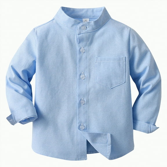 CAICJ98 Boys' Button Down Dress Shirts Kids Long Sleeve Solid Collared Uniform Shirt for Toddler Boy (Light Blue,7-8 Years)
