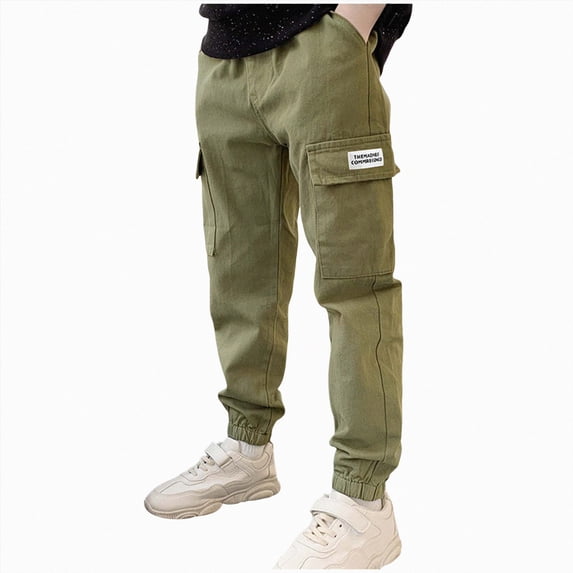 CAICJ98 Boys Cargo Joggers Pants Elastic Waist Casual Jogging Trousers Bottom Jogger Pants for Boys (Green,5-6 Years)