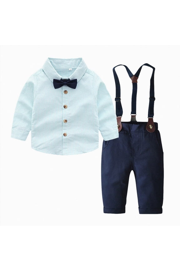 Boys Clothes Set Toddler Gentlemen Wedding Suit Long Sleeve Bowtie Formal Dress Shirts Suspenders Pants Outfits Set (Green,6-7 Years)