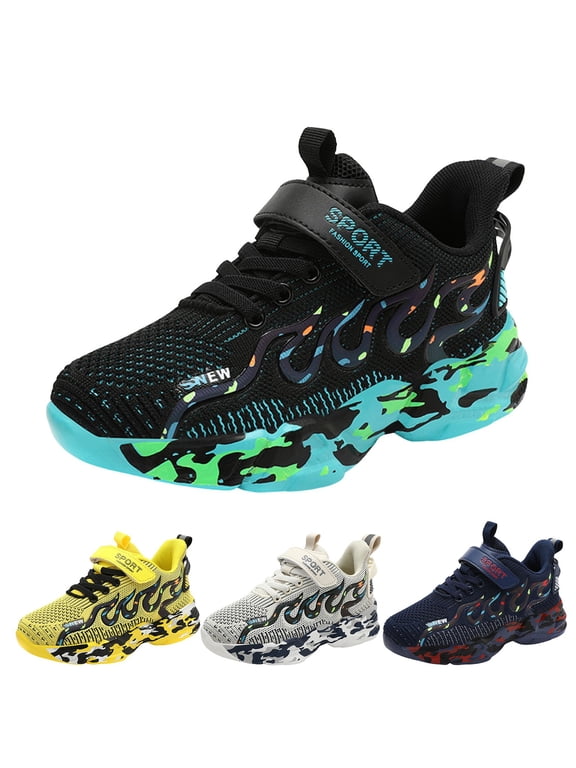 Boys' Girls' Athletic Shoes Breathable Lightweight Outdoor Sport Casual Shoes Kids Running Training Sneakers for Boys Girls Black,2(Little Kid/Big Kid)