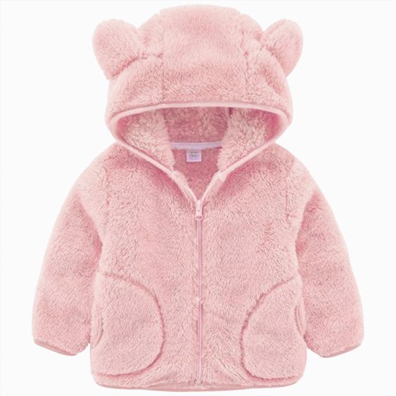 CAICJ98 Boys Girls Fleece Jacket Sherpa Flannel Fuzzy Zip Up Bear Ears Hooded Toddler Winter Coat Warm Kids Thermal Wool Thermal Sweaters (Pink,2-3 Years)
