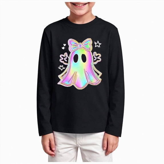 CAICJ98 Boys Girls Halloween Shirt Long Sleeve Pumpkin Ghost Cotton Tshirt Kids Clothes Halloween Shirt Toddler (Black,9-10 Years)