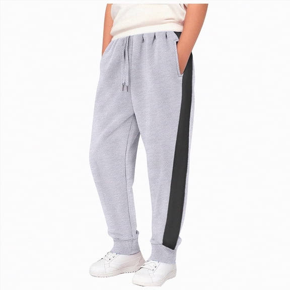 CAICJ98 Boys Girls Joggers Elastic High Waisted Wide Leg Baggy Pants Athletic Track Fleece Lined Pants Open Bottom Streetwear Clothes Sweat Pants for Boys Girls (Light Gray,12-14 Years)