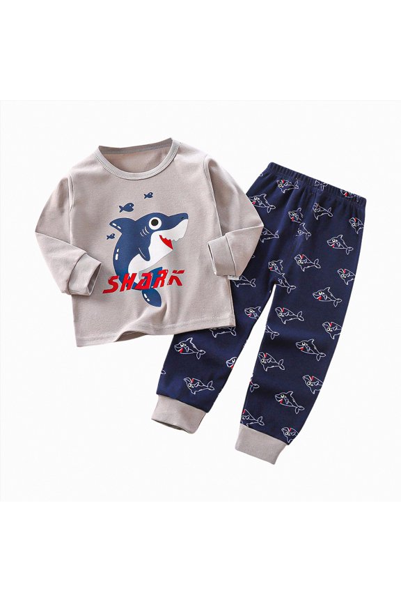 Boys Girls Pajama Sets Toddler Baby Soft Pajamas Toddler Cartoon Prints Long Sleeves Kid Sleepwear Top Pants Sets Outfits 2Pcs Toddler Fall Outfits for Boys Girls,(Grey,7-8 Years)