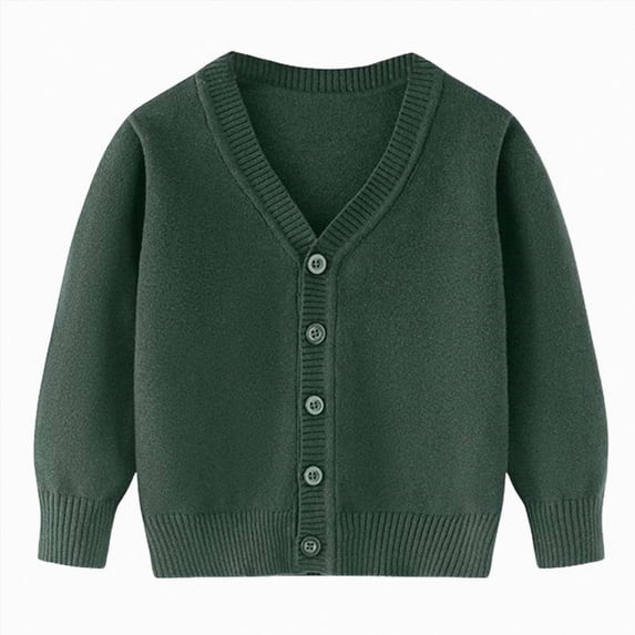 CAICJ98 Boys Girls School Uniform Cardigan Sweater Toddler Kid Soft Cotton V-Neck Soft Cotton Knit Fall Outerwear (Dark Green,5-6 Years)