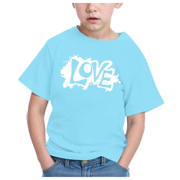 CAICJ98 Boys Girls Short Sleeve Tshirts Trendy Summer Tops Casual Crew Neck Daily Shirt for Toddler Kids Cute Pullover Graphic Tees Sky Blue,4-5 Years