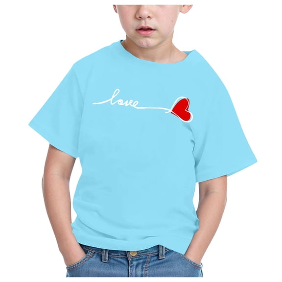 CAICJ98 Boys Girls Short Sleeve Tshirts Trendy Summer Tops Casual Crew Neck Daily Shirt for Toddler Kids Cute Pullover Graphic Tees Sky Blue,5-6 Years