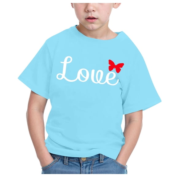 CAICJ98 Boys Girls Short Sleeve Tshirts Trendy Summer Tops Casual Crew Neck Daily Shirt for Toddler Kids Cute Pullover Graphic Tees Sky Blue,7-8 Years