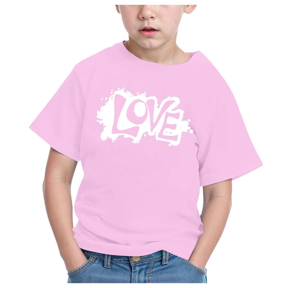 CAICJ98 Boys Girls Short Sleeve Tshirts Trendy Summer Tops Casual Crew Neck Daily Shirt for Toddler Kids Cute Pullover Graphic Tees Pink,3-4 Years