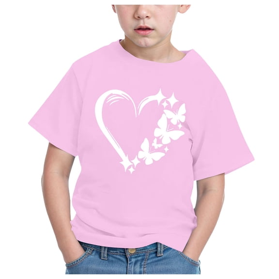 CAICJ98 Boys Girls Short Sleeve Tshirts Trendy Summer Tops Casual Crew Neck Daily Shirt for Toddler Kids Cute Pullover Graphic Tees Pink,4-5 Years