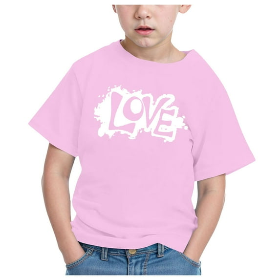 CAICJ98 Boys Girls Short Sleeve Tshirts Trendy Summer Tops Casual Crew Neck Daily Shirt for Toddler Kids Cute Pullover Graphic Tees Pink,7-8 Years