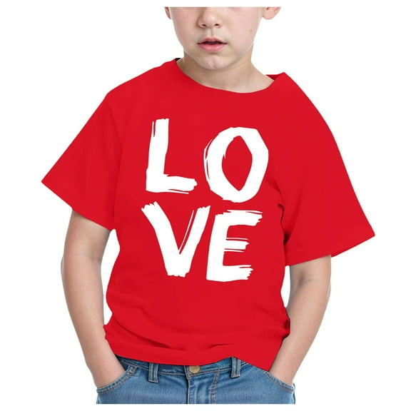 CAICJ98 Boys Girls Short Sleeve Tshirts Trendy Summer Tops Casual Crew Neck Daily Shirt for Toddler Kids Cute Pullover Graphic Tees Red,11-12 Years