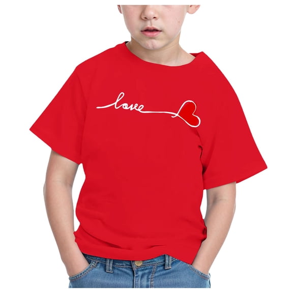 CAICJ98 Boys Girls Short Sleeve Tshirts Trendy Summer Tops Casual Crew Neck Daily Shirt for Toddler Kids Cute Pullover Graphic Tees Red,4-5 Years