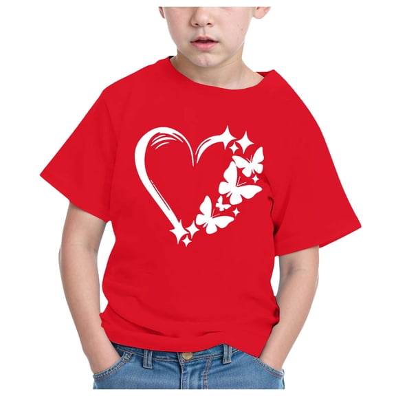 CAICJ98 Boys Girls Short Sleeve Tshirts Trendy Summer Tops Casual Crew Neck Daily Shirt for Toddler Kids Cute Pullover Graphic Tees Red,4-5 Years