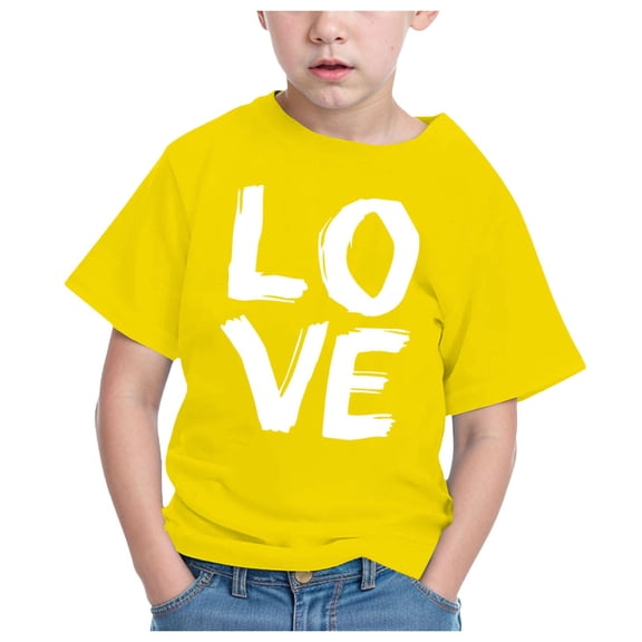 CAICJ98 Boys Girls Short Sleeve Tshirts Trendy Summer Tops Casual Crew Neck Daily Shirt for Toddler Kids Cute Pullover Graphic Tees Yellow,3-4 Years