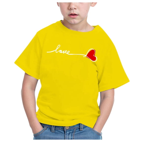 CAICJ98 Boys Girls Short Sleeve Tshirts Trendy Summer Tops Casual Crew Neck Daily Shirt for Toddler Kids Cute Pullover Graphic Tees Yellow,4-5 Years