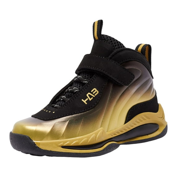 CAICJ98 Boys' Girls' Sneakers Non-Slip Trainers Comfortable High Top Lace-Up Basketball Shoes Kids Gold,2(Little Kid/Big Kid)