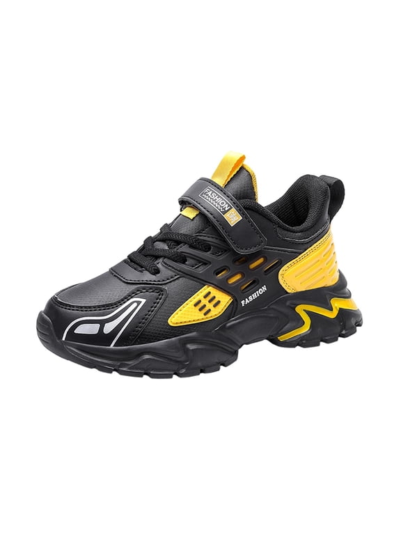 Boys Girls Wide Sneakers Breathable Lightweight Outdoor Sport Casual Shoes Training Running Shoes for Kids Yellow,2(Little Kid/Big Kid)