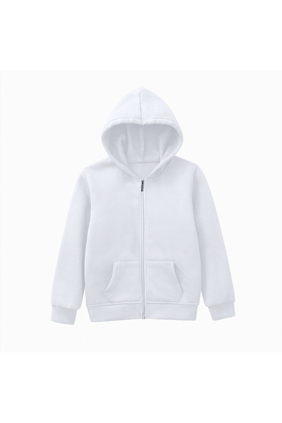 Boys Girls Zip Up Hoodie Sweatshirt Kids Toddler Long Sleeve Fleece Sweatshirts with Kangaroo Pockets (White,18-24 Months)