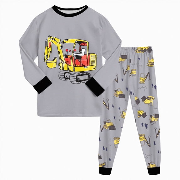 CAICJ98 Boys Pajamas Cotton Pjs Set Toddler Kids Excavator 2 Piece Long Sleeve Sleepwear,Size 7-8 Years