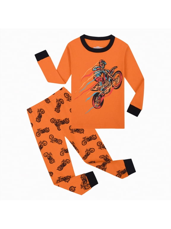 Boys Pajamas Cotton Planet Pjs Toddler 2 Piece Sleepwear Kids Boys' Clothing Sets (Orange,7-8 Years)