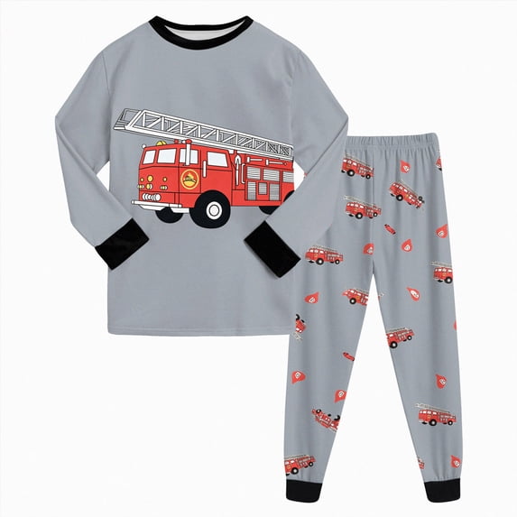 CAICJ98 Boys Pajamas Fire Truck Pjs Set 2-9 Years Toddler Kids 2 Piece Long Sleeve Soft Cotton Sleepwear