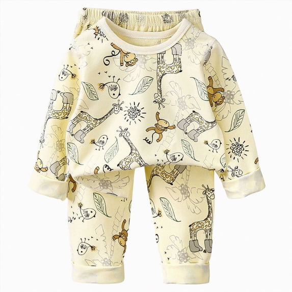 CAICJ98 Boys Pajamas Long Sleeve Cotton Print Pjs Sets Toddler Sleepwear Infant Girl Clothes (Beige,6-7 Years)