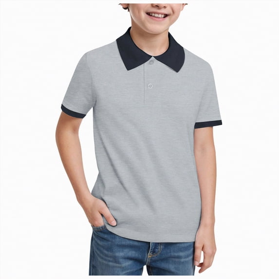 CAICJ98 Boys Short Sleeve Polo Shirt Kids Toddler Color Block Collared School Uniform Shirts (Grey,4-5 Years)