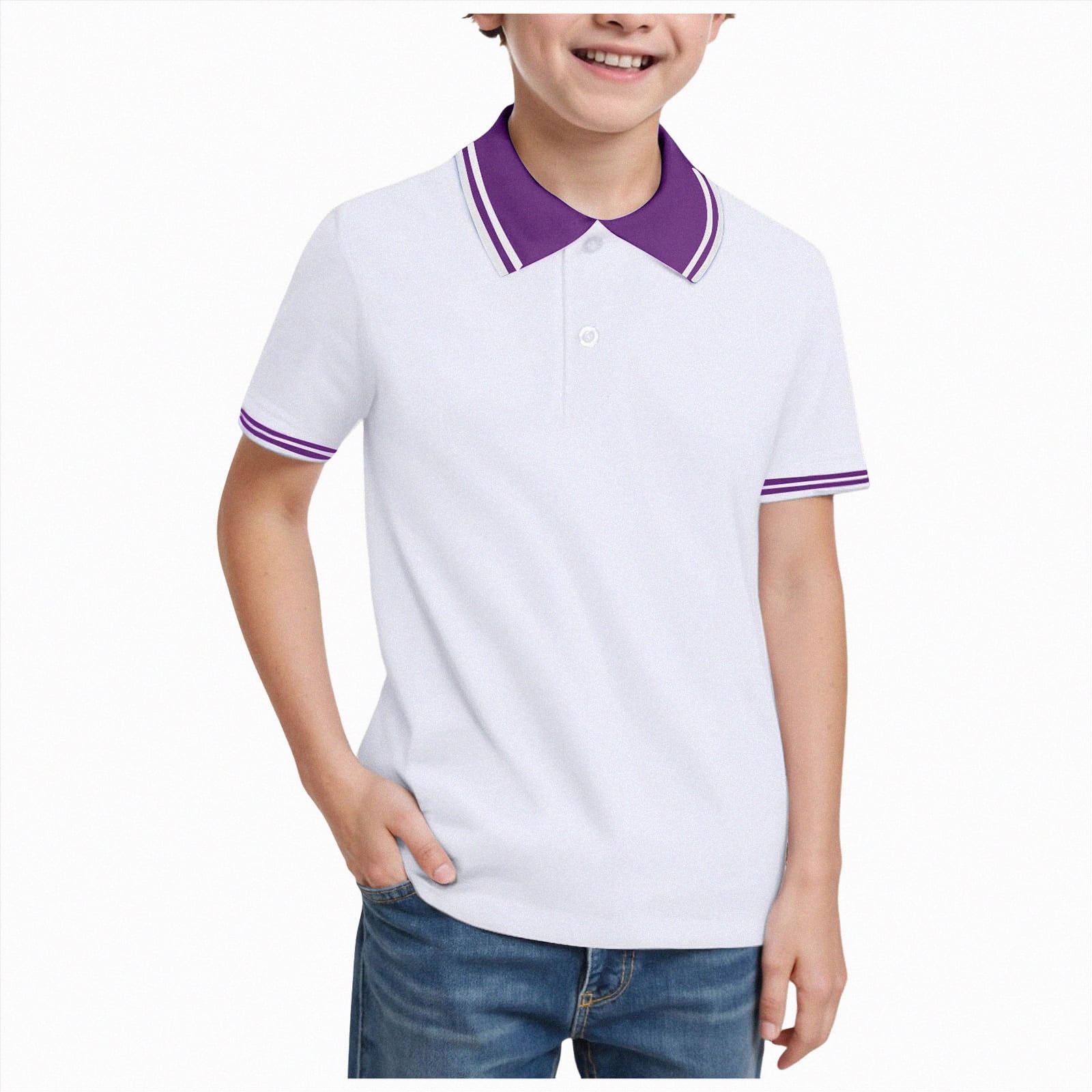 CAICJ98 Boys Short Sleeve Polo Shirt Kids Toddler Color Block Collared ...